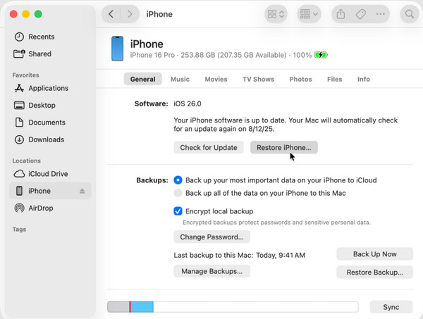 Restore Device With Finder