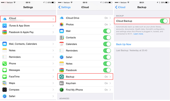 backup iphone till icloud