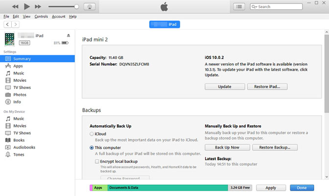 Восстановление и резервное копирование iPad с помощью iTunes
