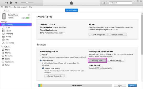 Backup dei dati dell'app per iPhone con iTunes