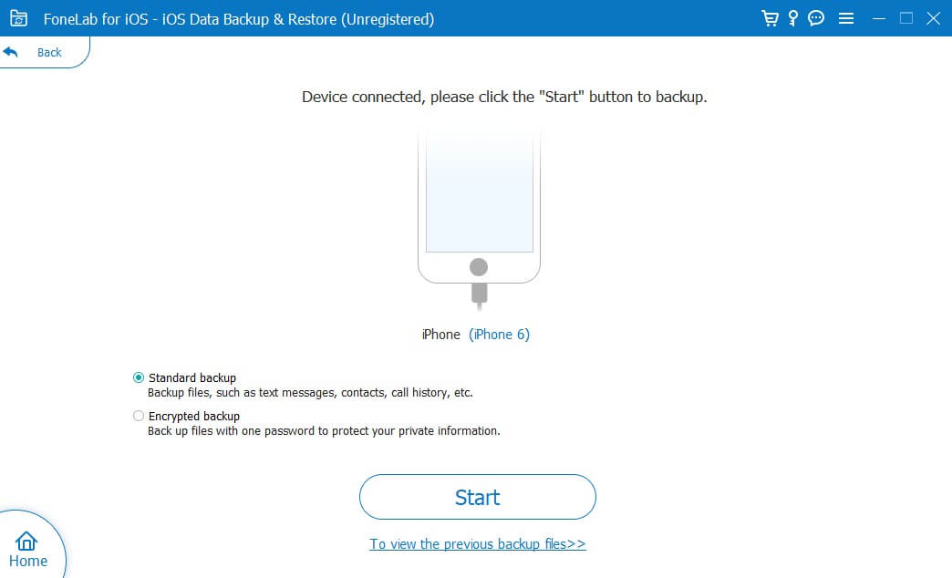 Wählen Sie Standard oder verschlüsseltes Backup