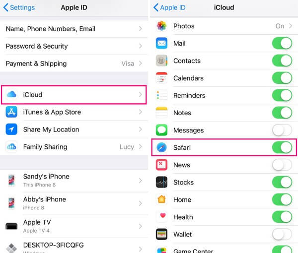 Safari iCloud-Synchronisierung