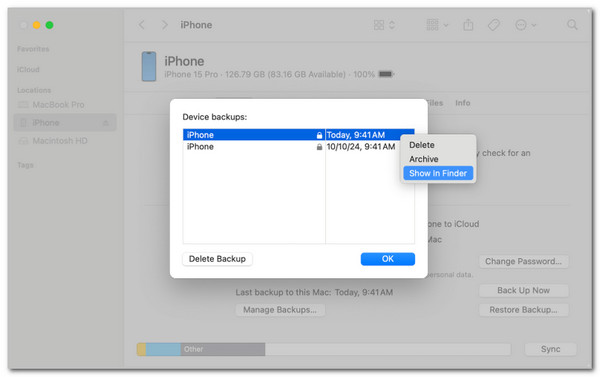 Click Show In Finder Button