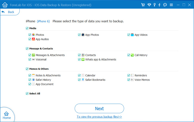 Vælg Backup Content