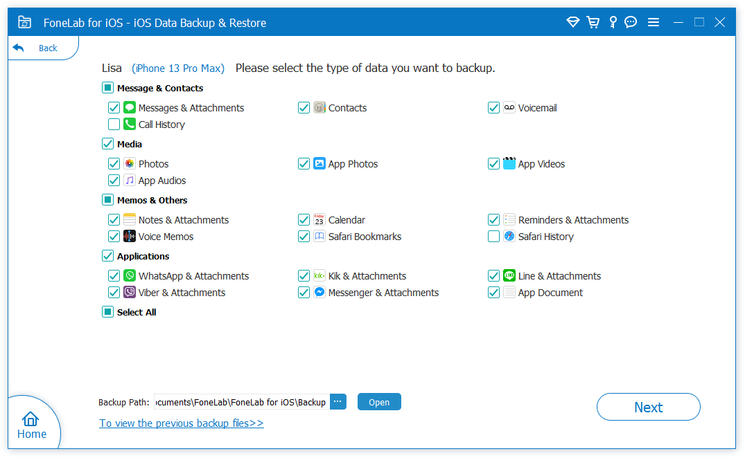 Choose Backup Content