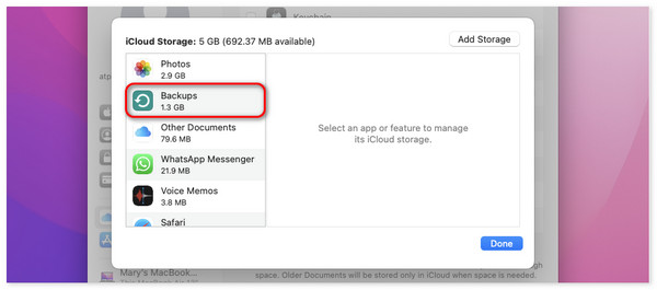 excluir backups do iCloud no Mac