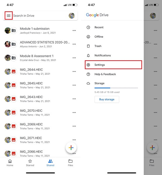 Paramètres de Google Drive