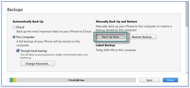 Fare clic sull'icona Esegui backup adesso