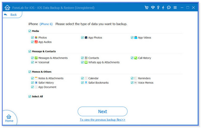 fare clic sul pulsante Backup