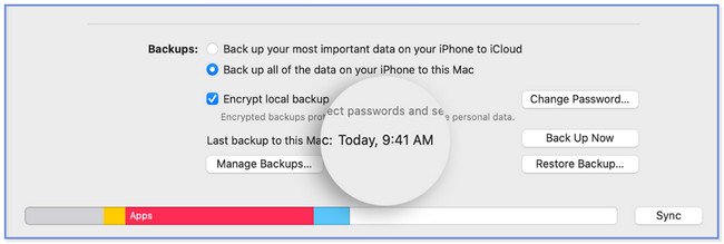 la sezione Ultimo backup