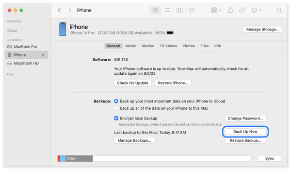 backup iphone with finder
