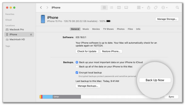 Click Back Up Now Button