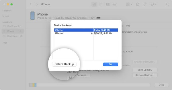 hit the Delete Backup tab