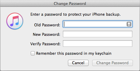 Cambia la password di backup di iTunes