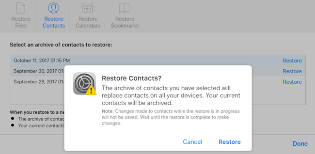 confirm icloud restore