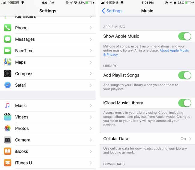 turn on icloud music library