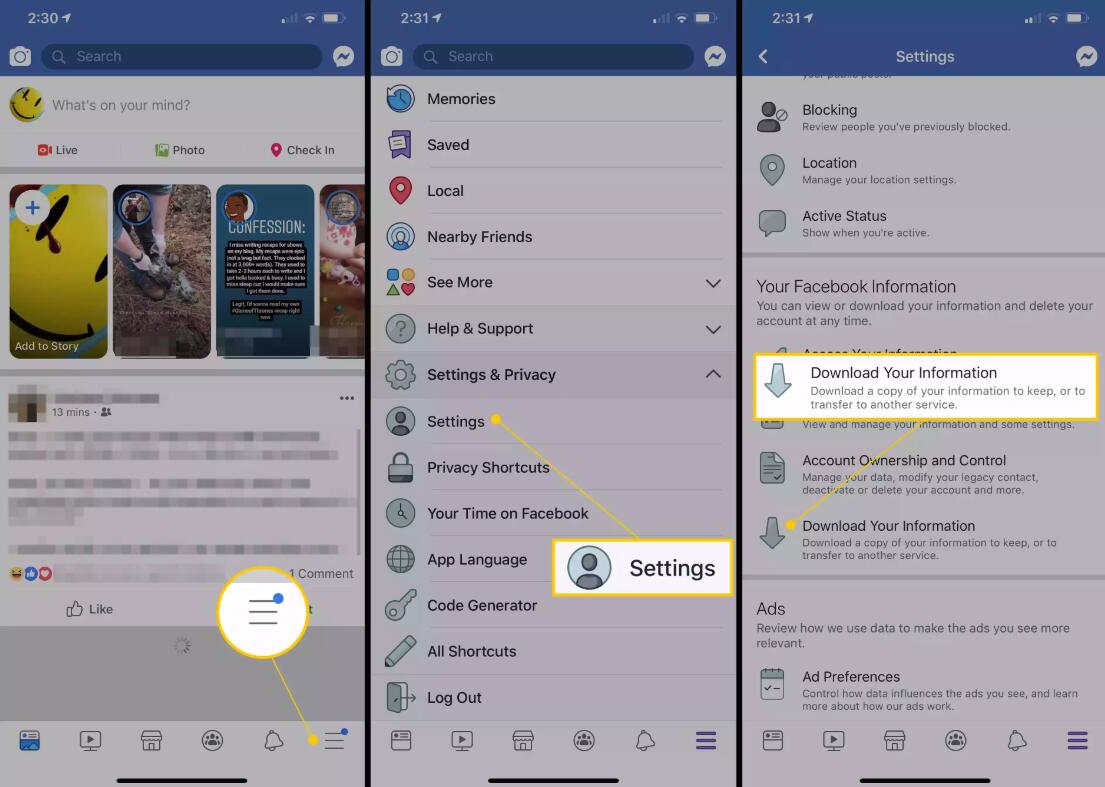 fb instellingen ios