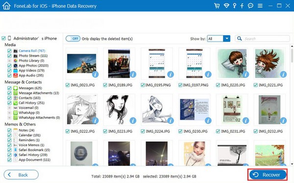 Then press the Recover tab