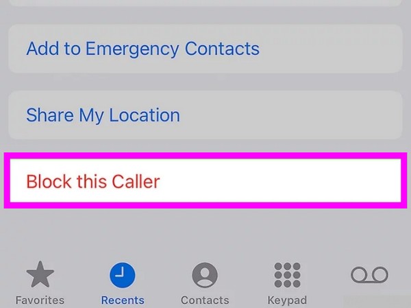 bloquear número a través de llamadas recientes