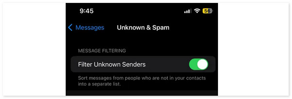 filter unknown senders on iphone