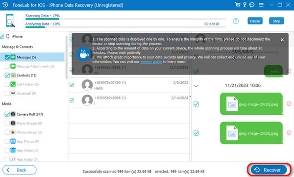recover messages data