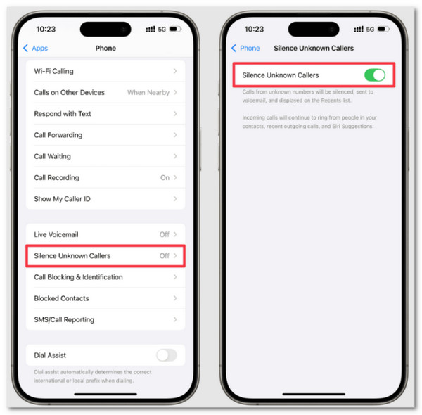 Tap Silence Unknown Callers Button