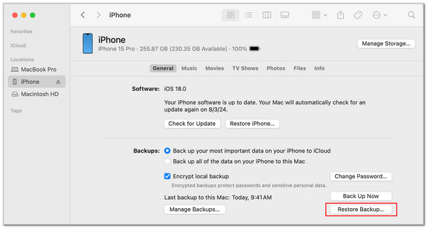 Click Restore Backup Button