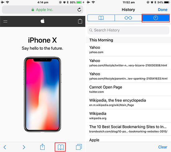 iphone safari geçmişini görüntüle