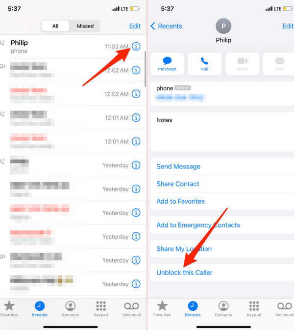 Tap Unblock This Caller Button