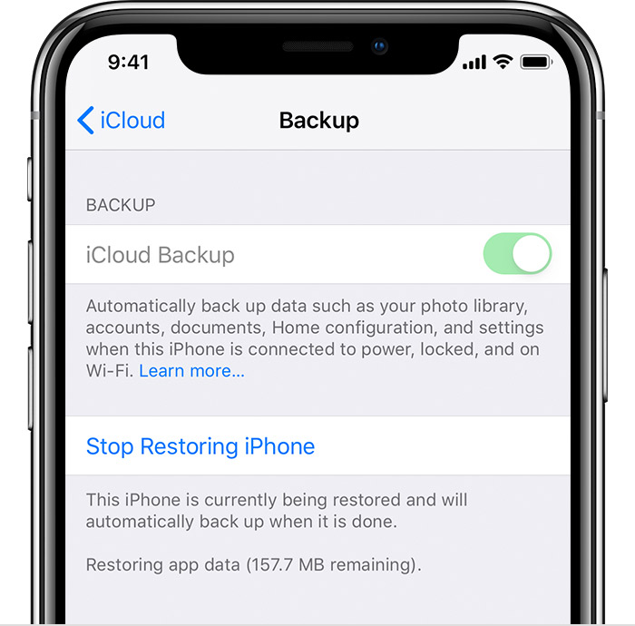 escolha Restaurar do backup do iCloud