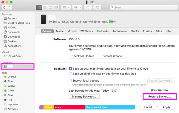 Restore iPad from Backup with Finder