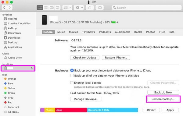 Ripristina iPad dal backup con Finder