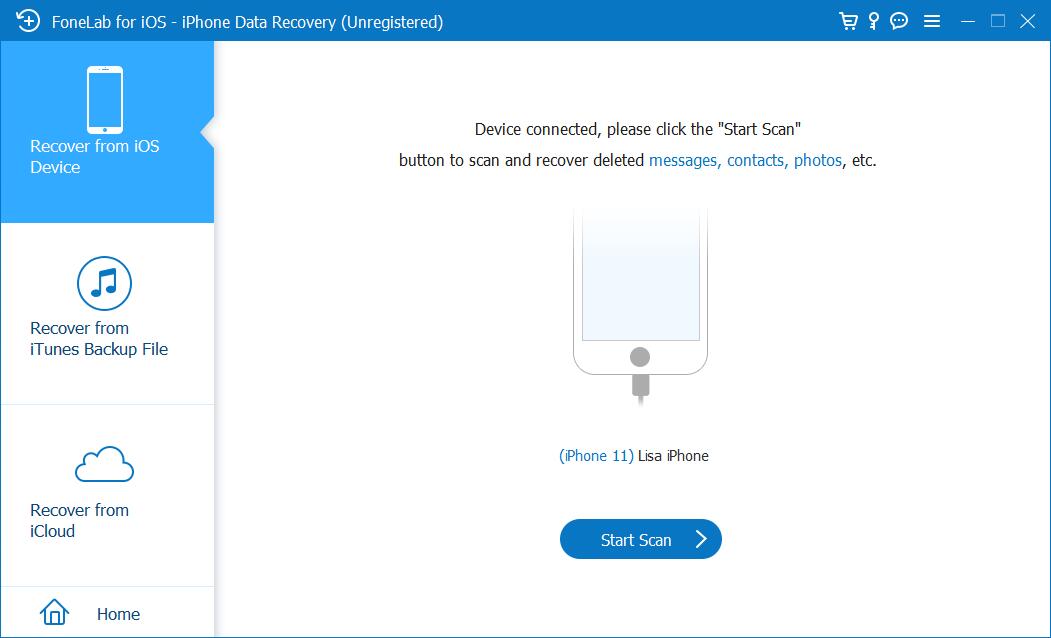 Interfaz de recuperación de datos de iPhone