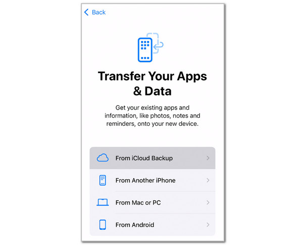 Tap From iCloud Backup Button