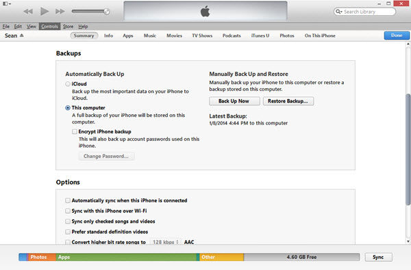 Резервное копирование iPhone с помощью iTunes