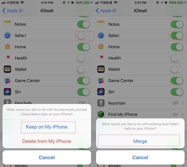συγχωνεύσετε δεδομένα σαφάρι με icloud