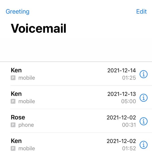 bekijk de geschiedenis van voicemailmeldingen