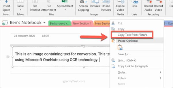 Copy Text from Image Using OCR in OneNote