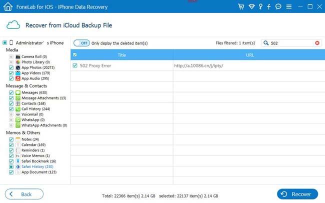 fonelab'da icloud safari geçmişinin önizlemesini görüntüleyin