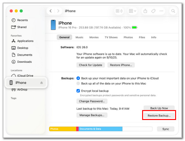 Click Restore Backup Button