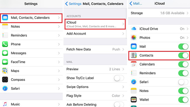 Återställ kontakter från iCloud