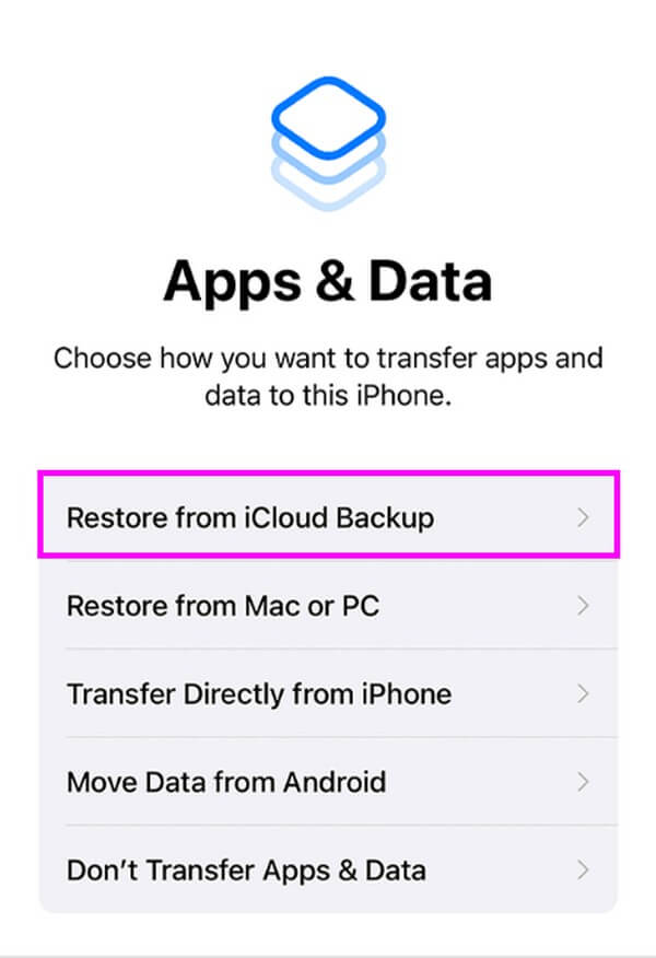 choose the Restore from iCloud Backup tab
