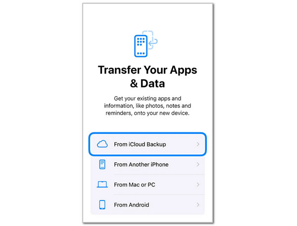 Tap From iCloud Backup Button