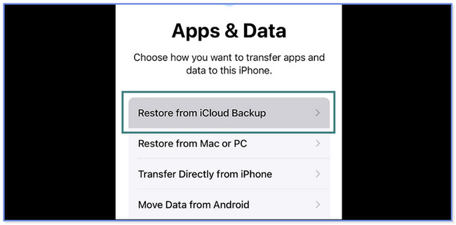 välj knappen Återställ från iCloud Backup