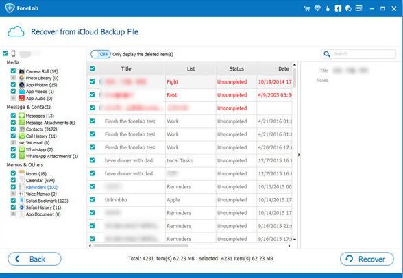 使用fonelab預覽icloud提醒