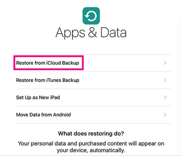 appuyez sur Restaurer à partir de la sauvegarde iCloud