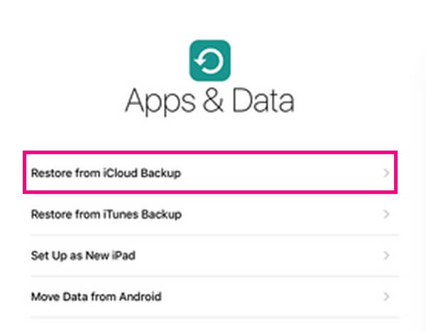 seleccione Restaurar desde iCloud Backup