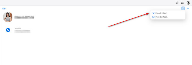 tap export vcard button on icloud