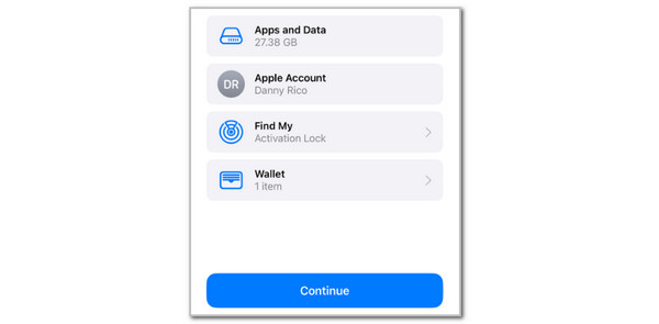 Tap Continue Option