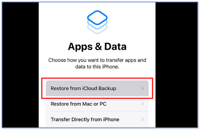 velg Gjenopprett fra iCloud Backup-knappen